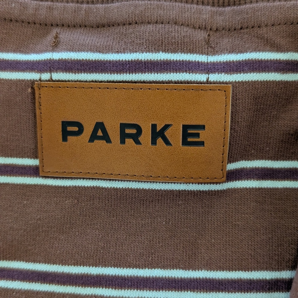 PARKE Striped Mockneck Pullover Women L/XL Mocha Brown Tonal Stripe Cotton NWT - Picture 13 of 13